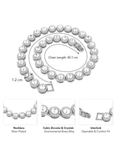 Round Crystal & CZ Tennis Necklace Set - Silver