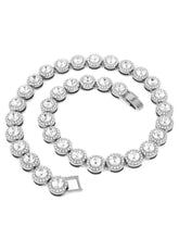 Round Crystal & CZ Tennis Necklace Set - Silver