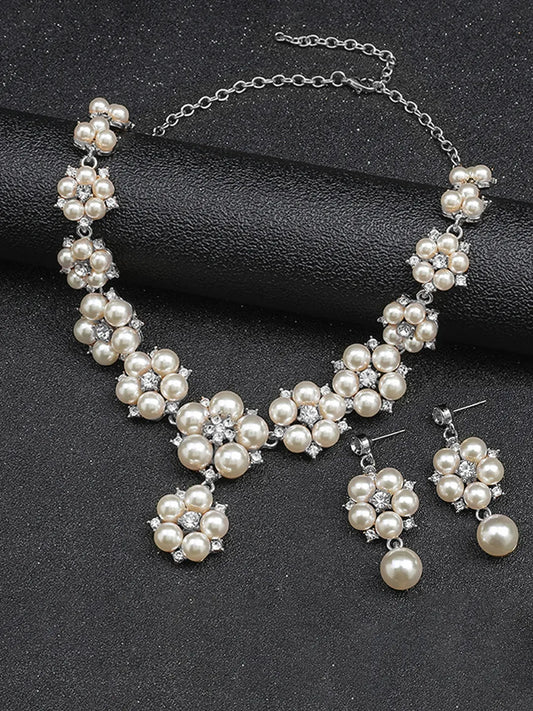 Pearl Statement Floral Necklace Set