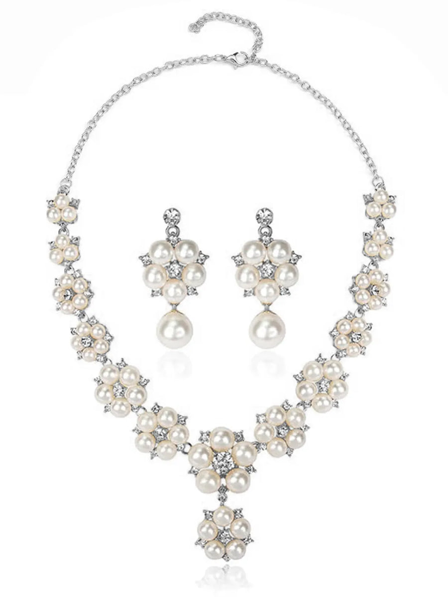 Pearl Statement Floral Necklace Set