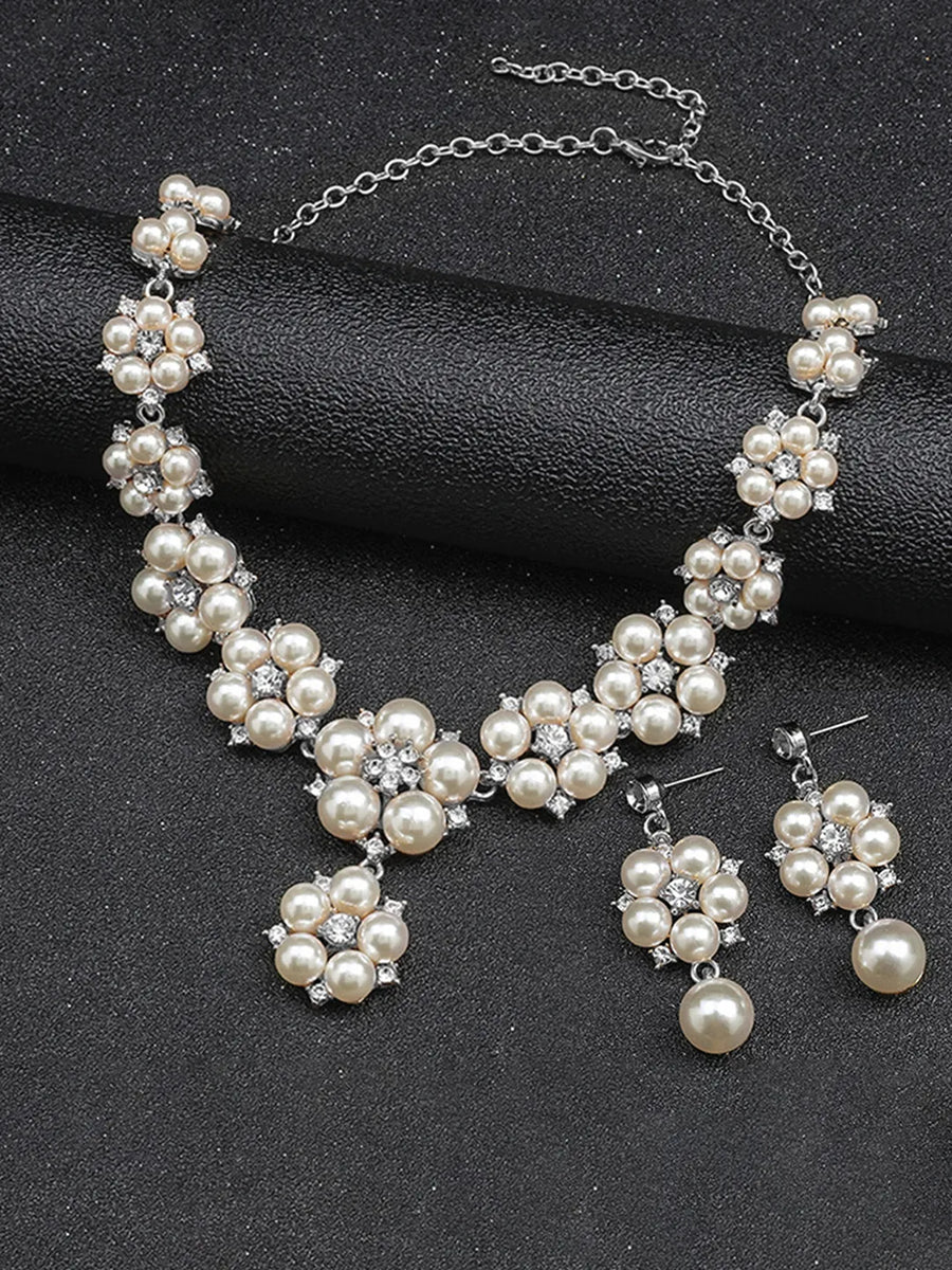 Pearl Statement Floral Necklace Set