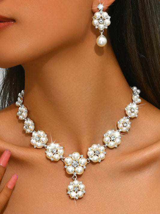 Pearl Statement Floral Necklace Set