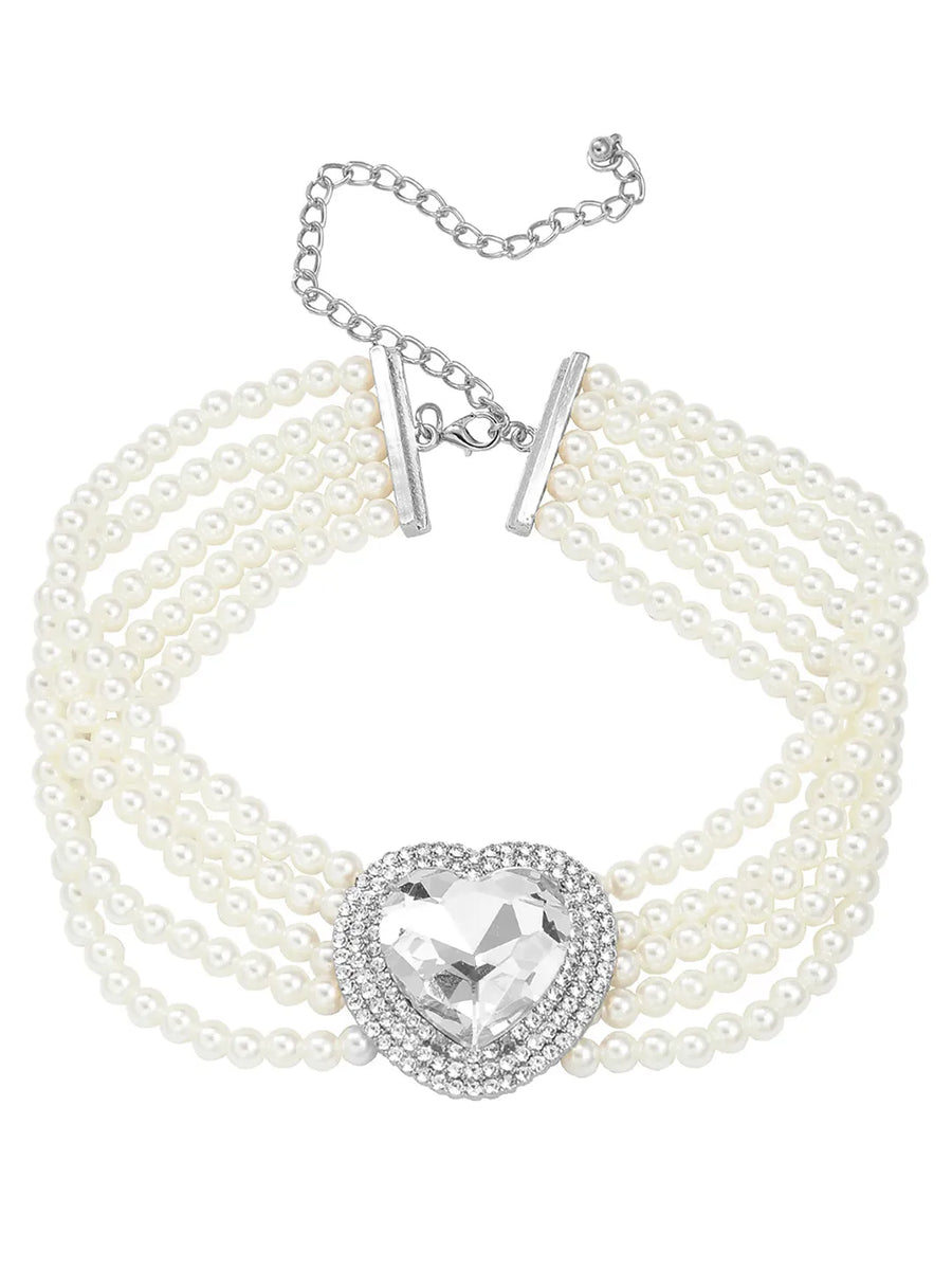 Sparkling Heart Pearl Necklace