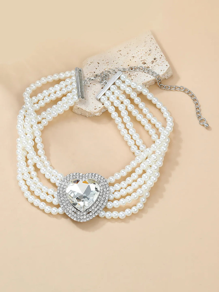 Sparkling Heart Pearl Necklace