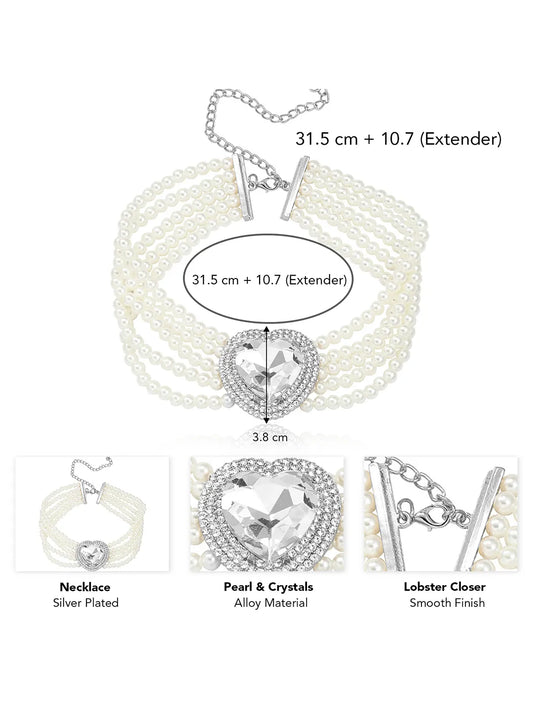 Sparkling Heart Pearl Necklace