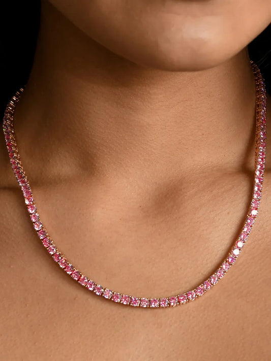 Sparkling Crystal Tennis Necklace - Rose Gold Pink
