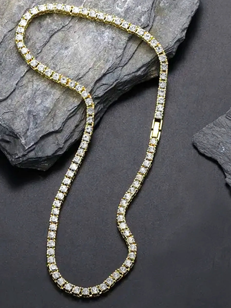 Sparkling Crystal Tennis Necklace - Gold