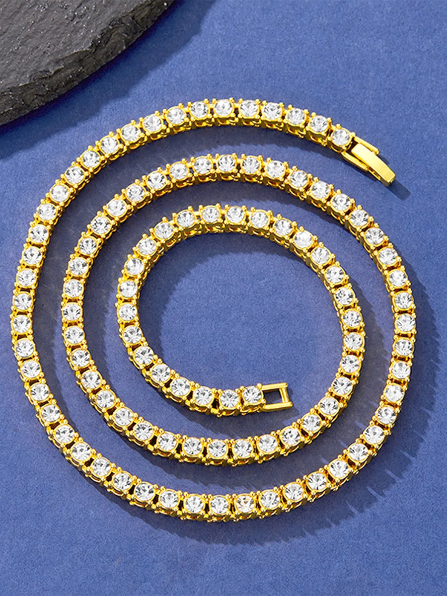 Sparkling Crystal Tennis Necklace - Gold