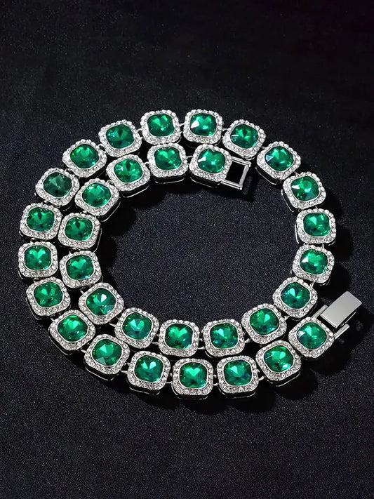 Timeless Faux Emerald Halo Necklace