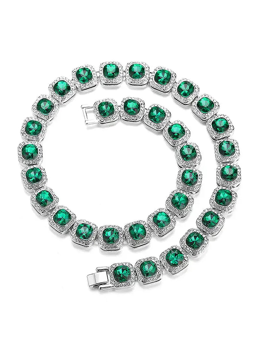 Timeless Faux Emerald Halo Necklace