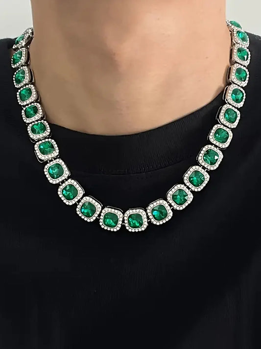 Timeless Faux Emerald Halo Necklace