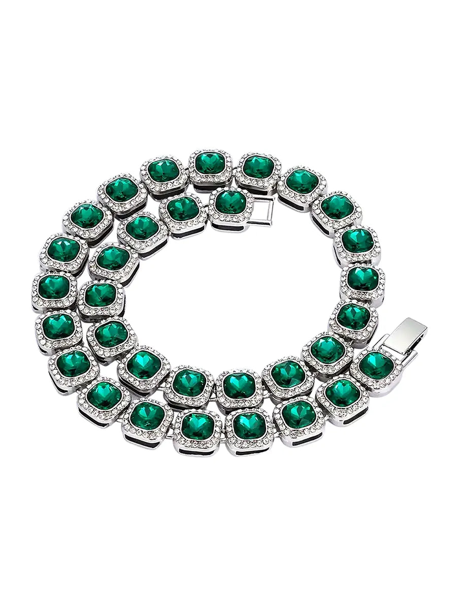 Timeless Faux Emerald Halo Necklace