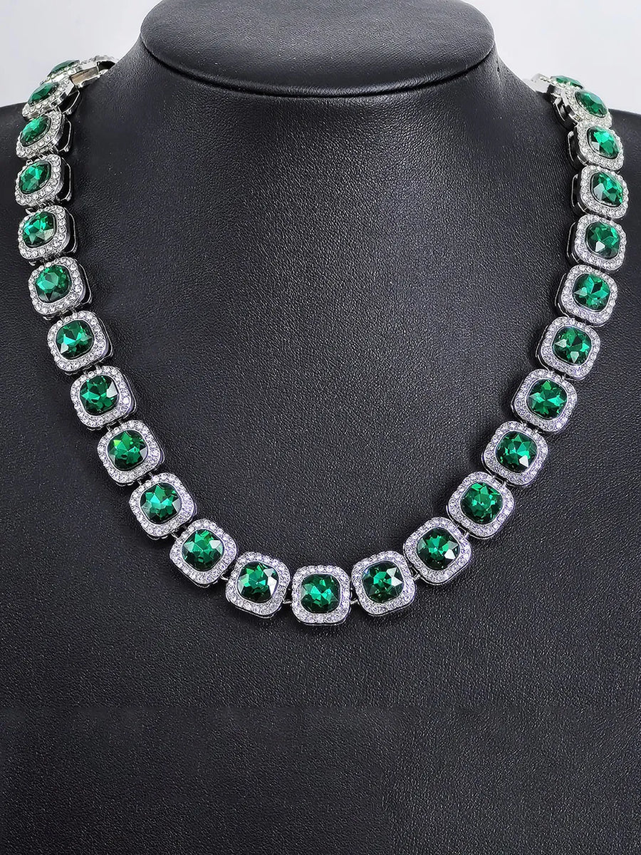 Timeless Faux Emerald Halo Necklace