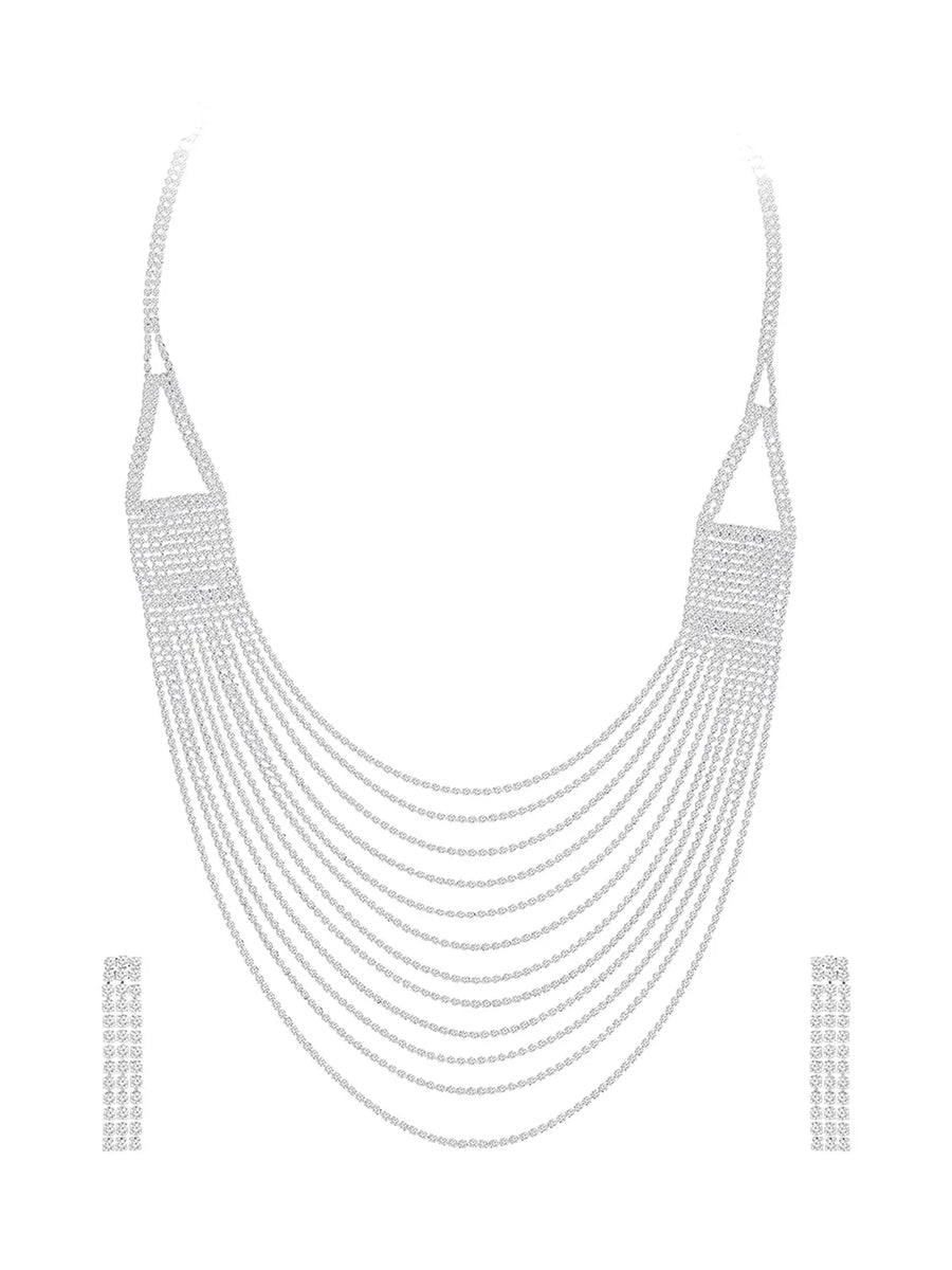 Rhodium Plated Glam Statement Necklace Set