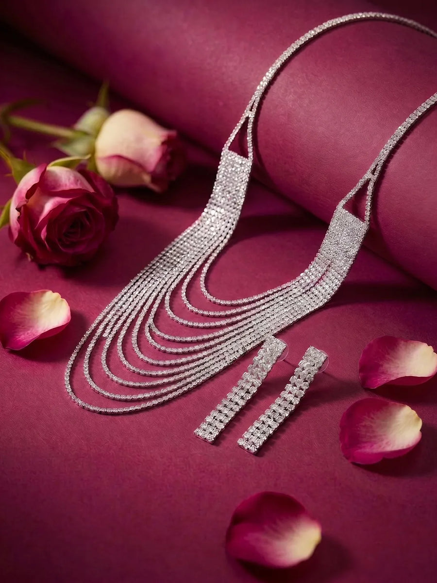 Rhodium Plated Glam Statement Necklace Set