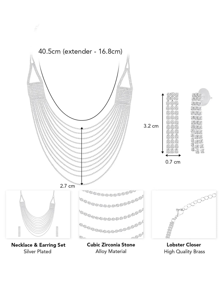 Rhodium Plated Glam Statement Necklace Set