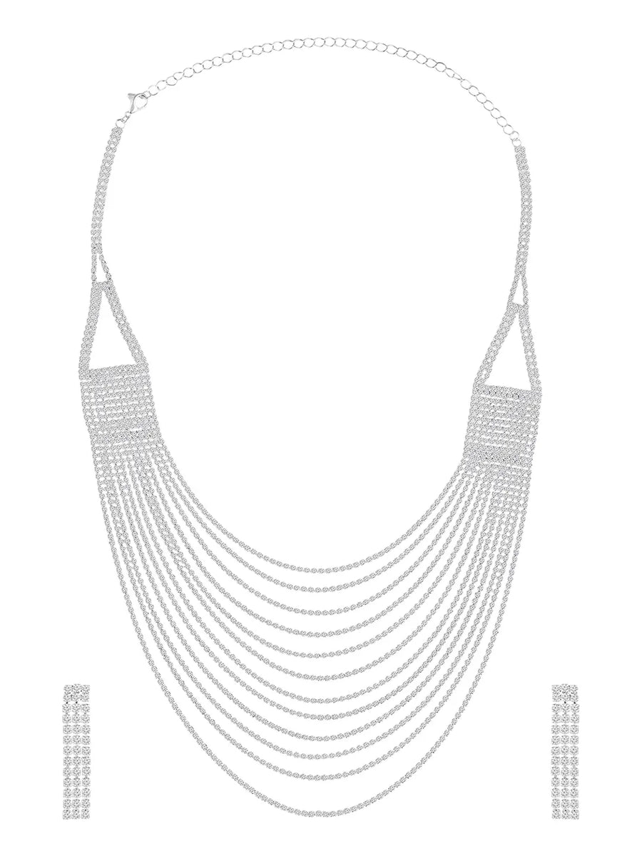 Rhodium Plated Glam Statement Necklace Set