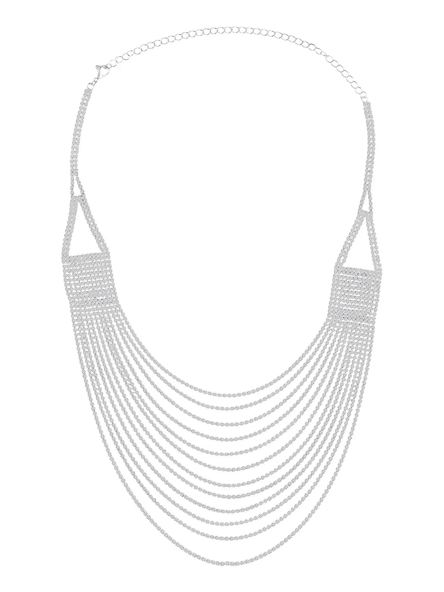 Rhodium Plated Glam Statement Necklace Set