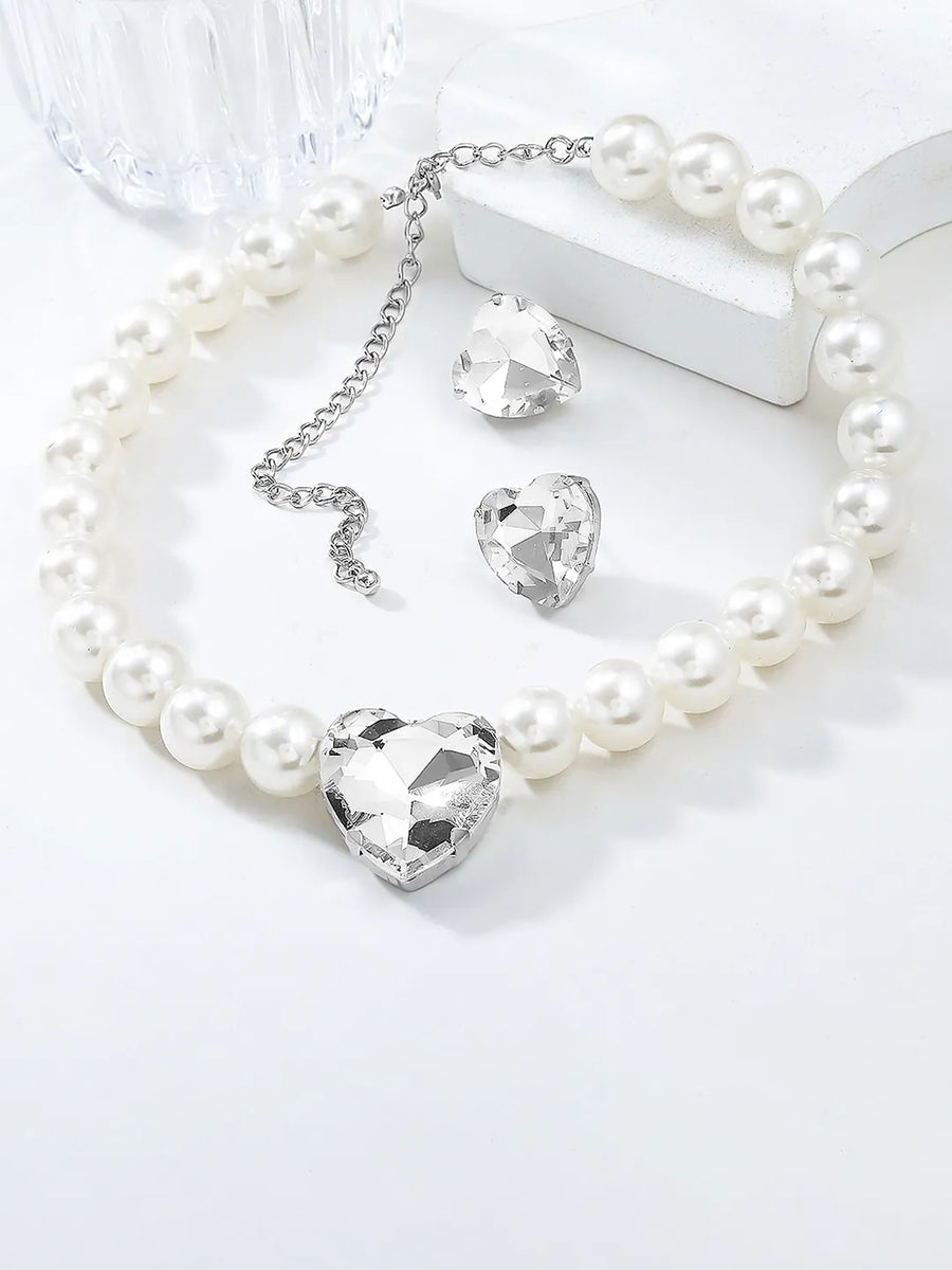 Pearl & Heart Crystal Necklace Set