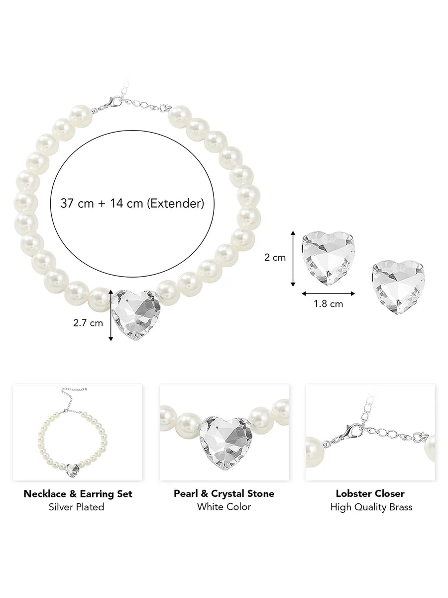 Pearl & Heart Crystal Necklace Set