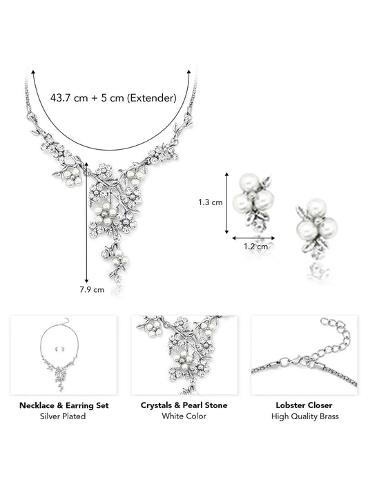 Floral Pearl & CZ Stone Necklace Set