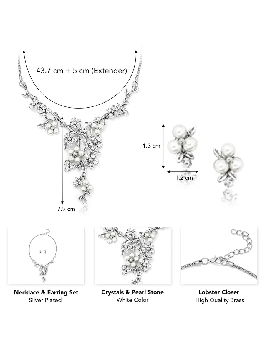 Floral Pearl & CZ Stone Necklace Set