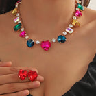 Rainbow Heart Statement Necklace Set