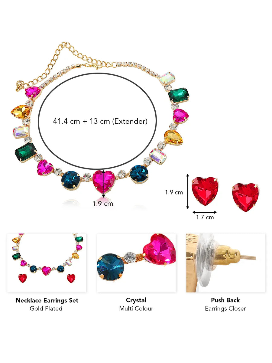 Rainbow Heart Statement Necklace Set