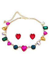 Rainbow Heart Statement Necklace Set