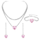 Rhodium Plated Pink Heart Jewellery Set