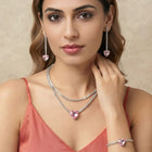 Rhodium Plated Pink Heart Jewellery Set
