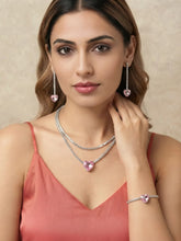 Rhodium Plated Pink Heart Jewellery Set