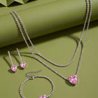 Rhodium Plated Pink Heart Jewellery Set