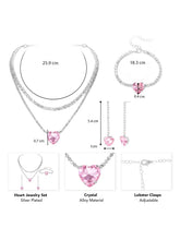 Rhodium Plated Pink Heart Jewellery Set