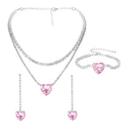 Rhodium Plated Pink Heart Jewellery Set