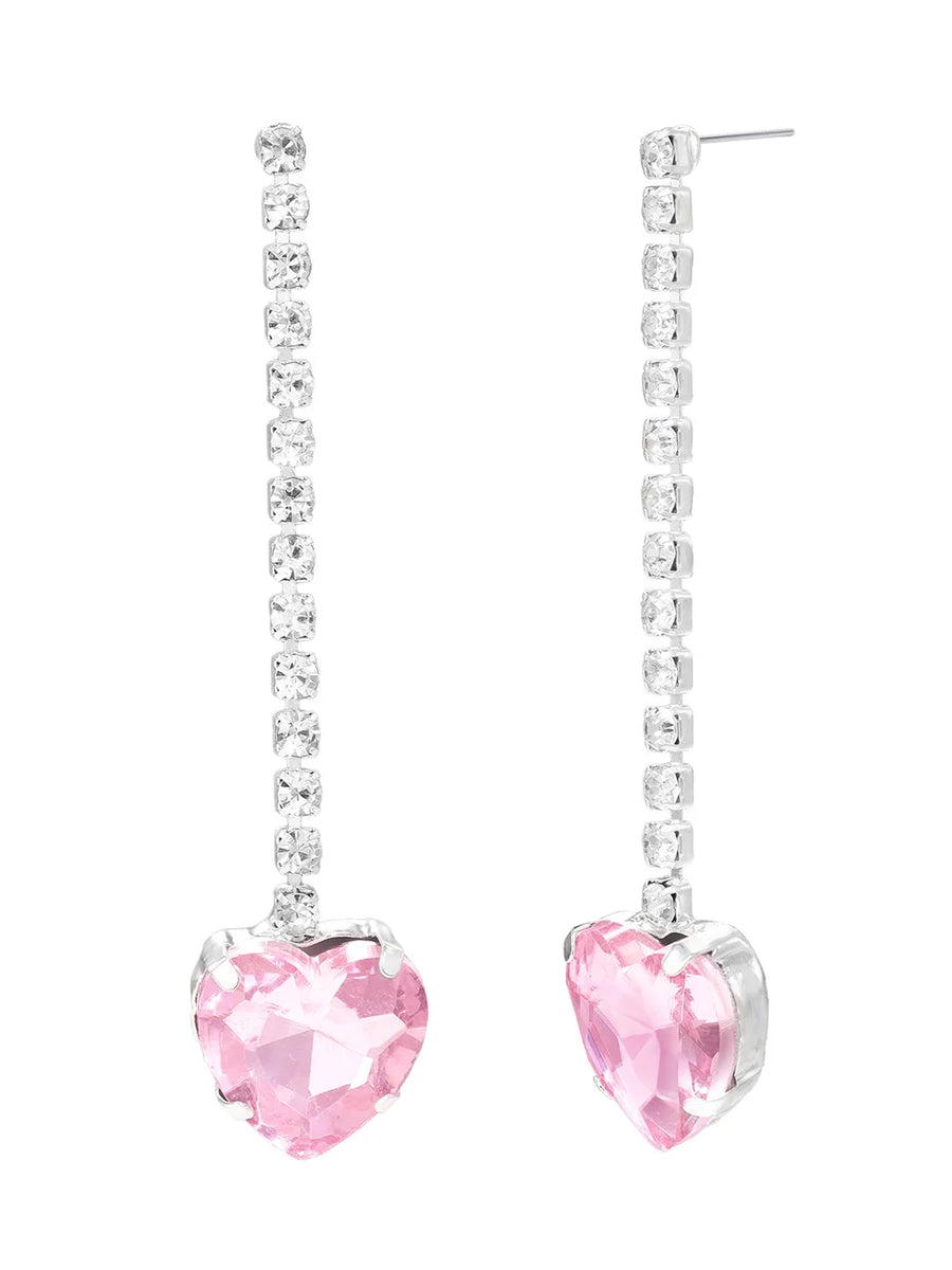 Rhodium Plated Pink Heart Jewellery Set