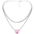 Rhodium Plated Pink Heart Jewellery Set