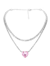 Rhodium Plated Pink Heart Jewellery Set