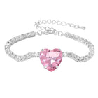 Rhodium Plated Pink Heart Jewellery Set