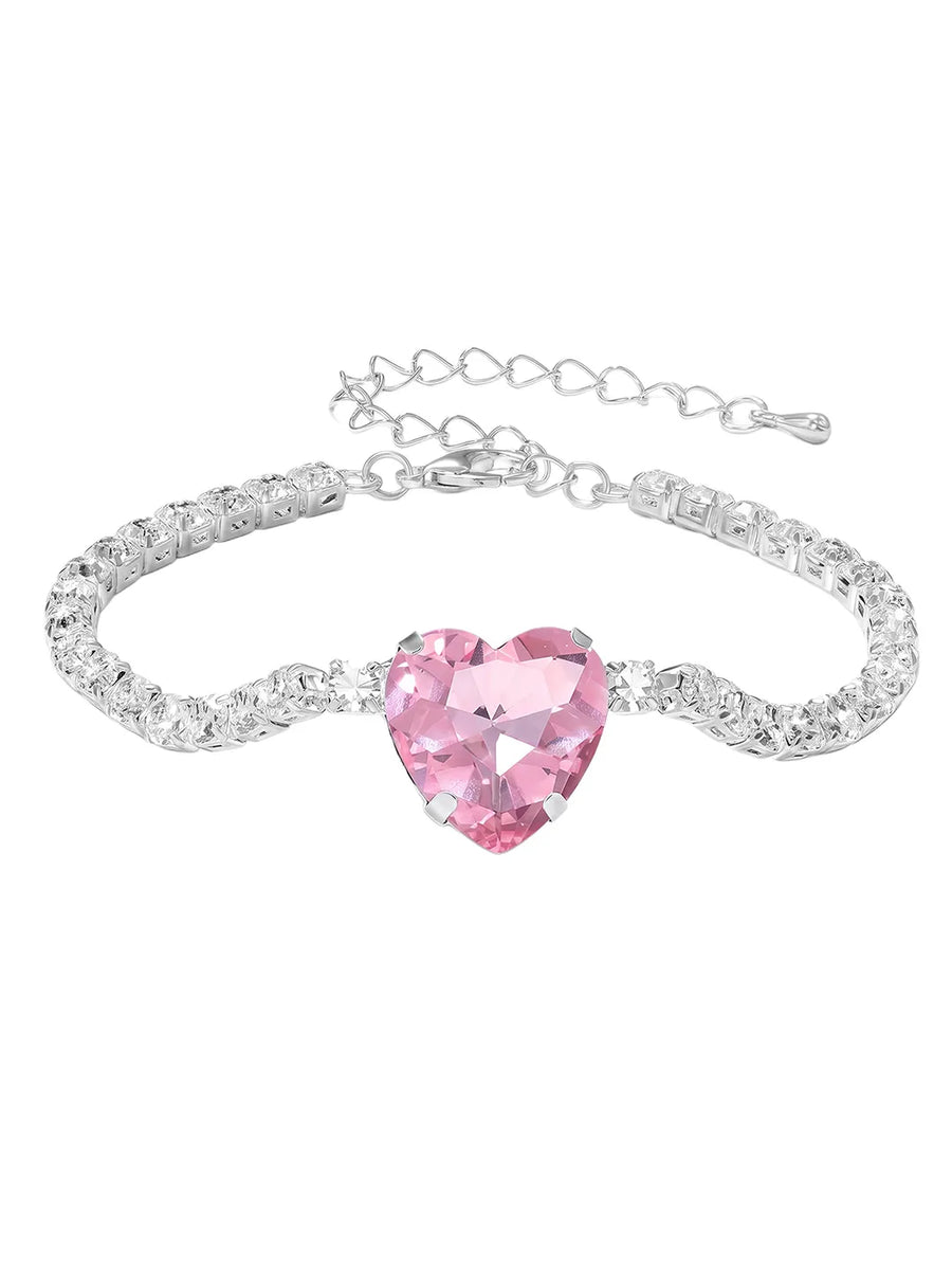 Rhodium Plated Pink Heart Jewellery Set