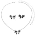 Peora Sparkling Black White CZ Bow Necklace Set