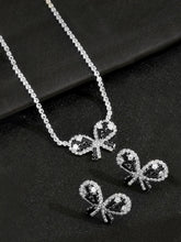 Peora Sparkling Black White CZ Bow Necklace Set