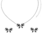 Peora Sparkling Black White CZ Bow Necklace Set