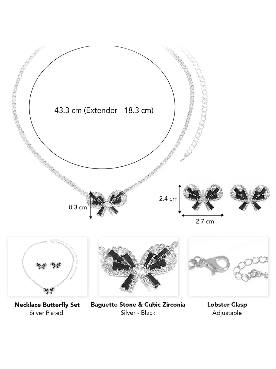 Peora Sparkling Black White CZ Bow Necklace Set