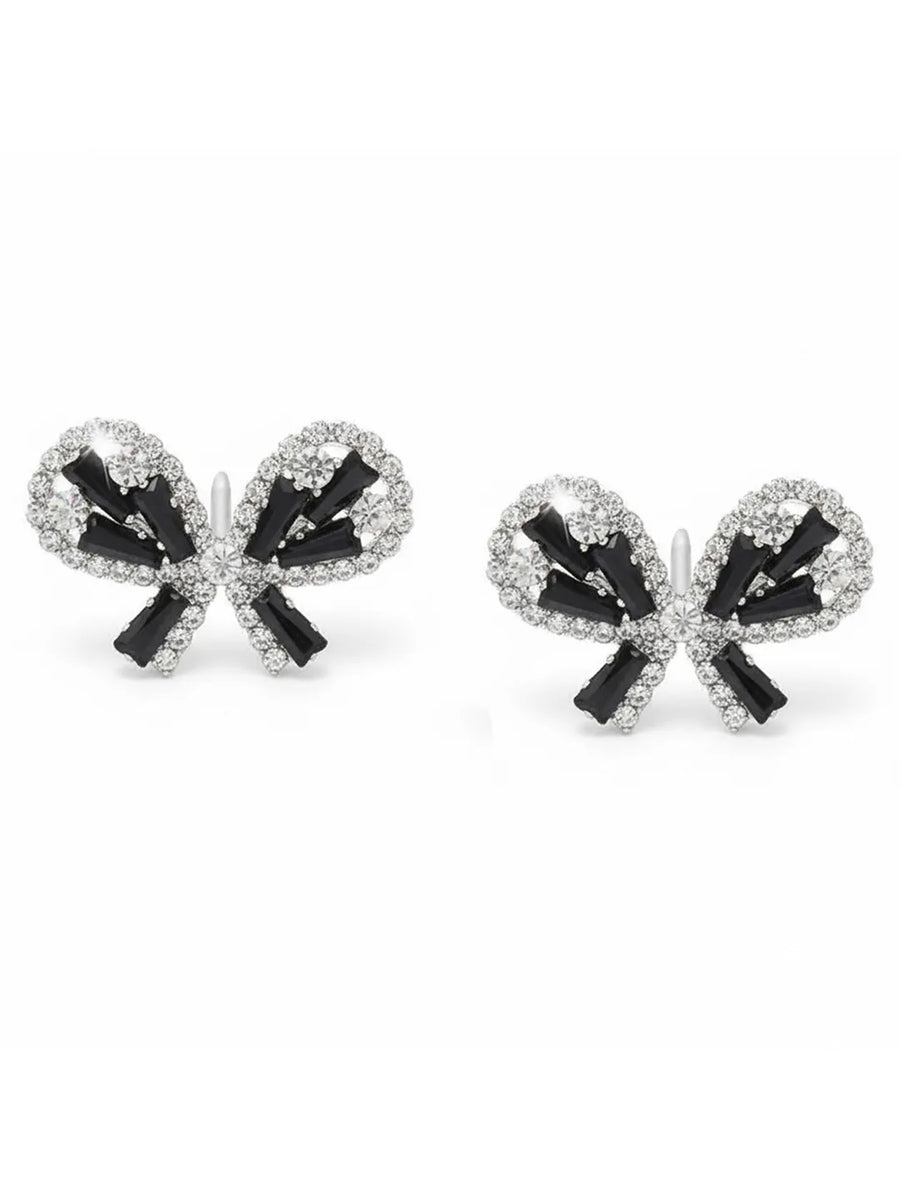 Peora Sparkling Black White CZ Bow Necklace Set