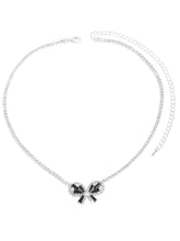 Peora Sparkling Black White CZ Bow Necklace Set
