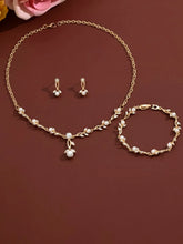 Gold Pearl Leaf Necklace Bracelet Earring Set