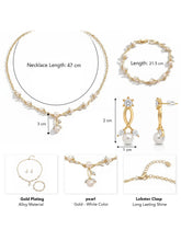 Gold Pearl Leaf Necklace Bracelet Earring Set