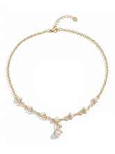 Gold Pearl Leaf Necklace Bracelet Earring Set