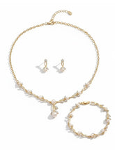 Gold Pearl Leaf Necklace Bracelet Earring Set